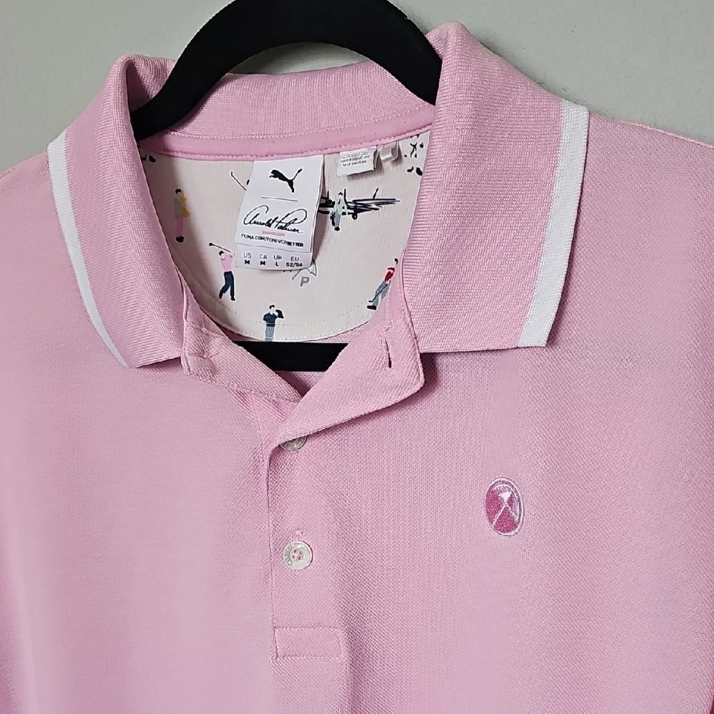Puma Pink Men's Golf Polo Arnold Palmer invitational Signature Tipped Medium - Picture 2 of 9